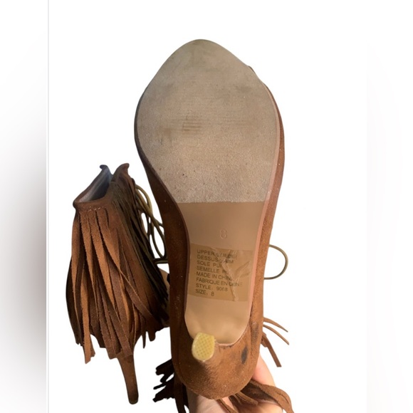 NWT Vintage 2000s Y2K Brown Suede Heels Fringe Boho Hippie Style Size 8 - Picture 7 of 10